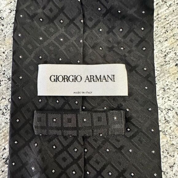 GIORGIO ARMANI Made in Italy Black Argyle Dotted Silk Blend Mens Necktie - Picture 5 of 7